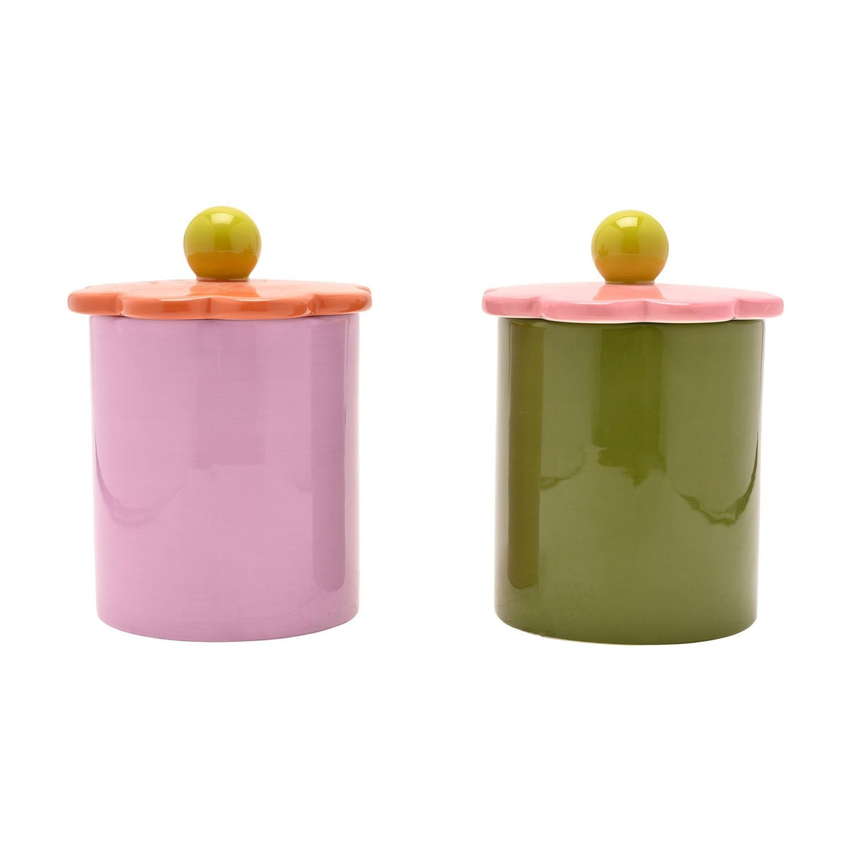 Set of 2 Flower Stoneware Storage Jars with Knob Lids 410ml