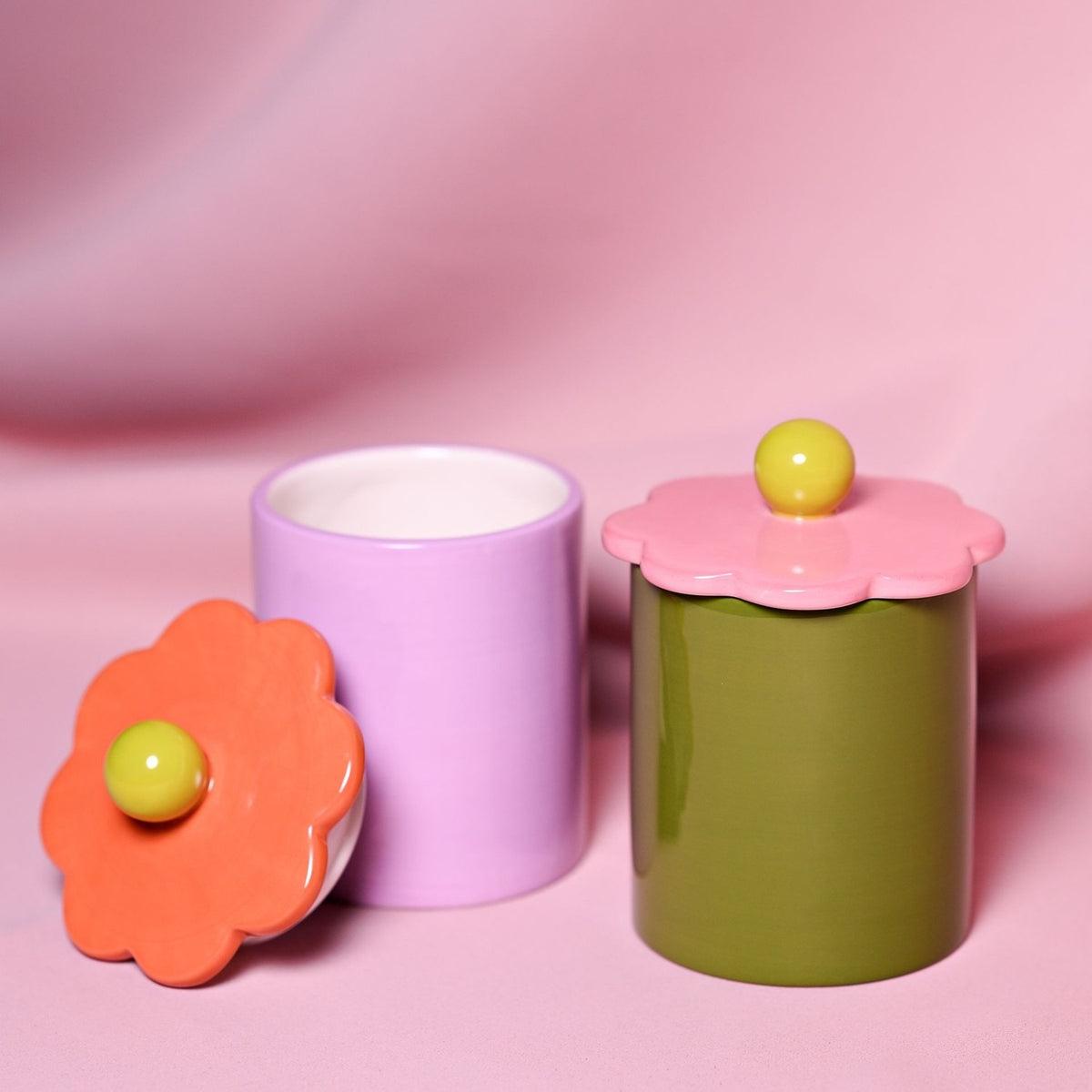 Set of 2 Flower Stoneware Storage Jars with Knob Lids 410ml