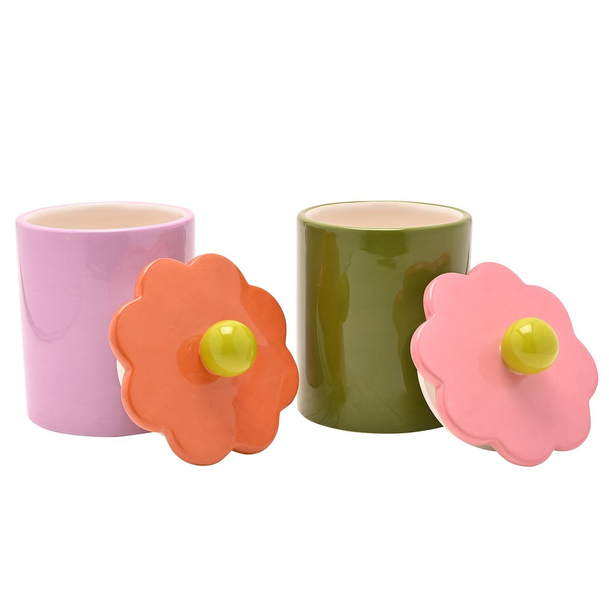 Set of 2 Flower Stoneware Storage Jars with Knob Lids 410ml