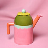 Colour Block Stoneware Teapot with Flower Lid 800ml - Pink