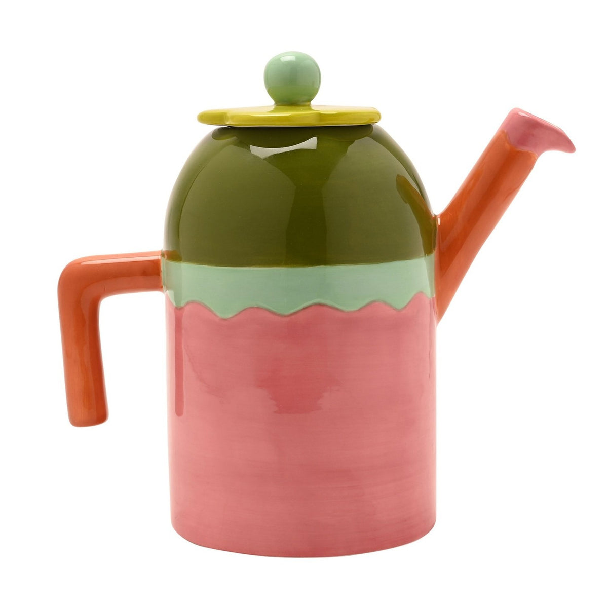 Colour Block Stoneware Teapot with Flower Lid 800ml - Pink