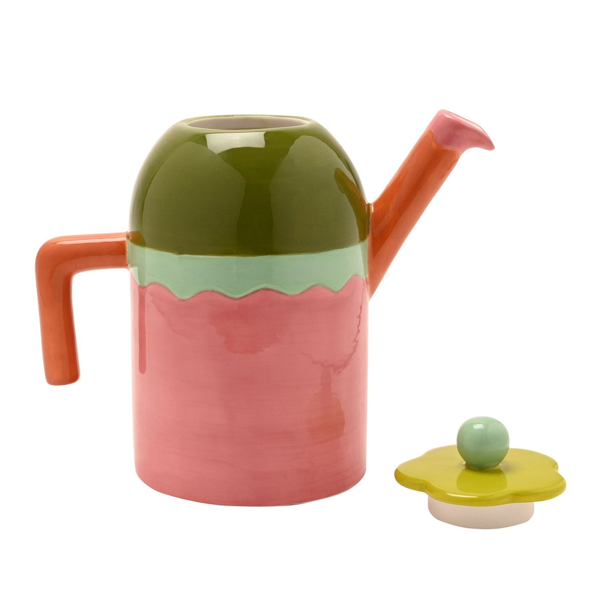Colour Block Stoneware Teapot with Flower Lid 800ml - Pink