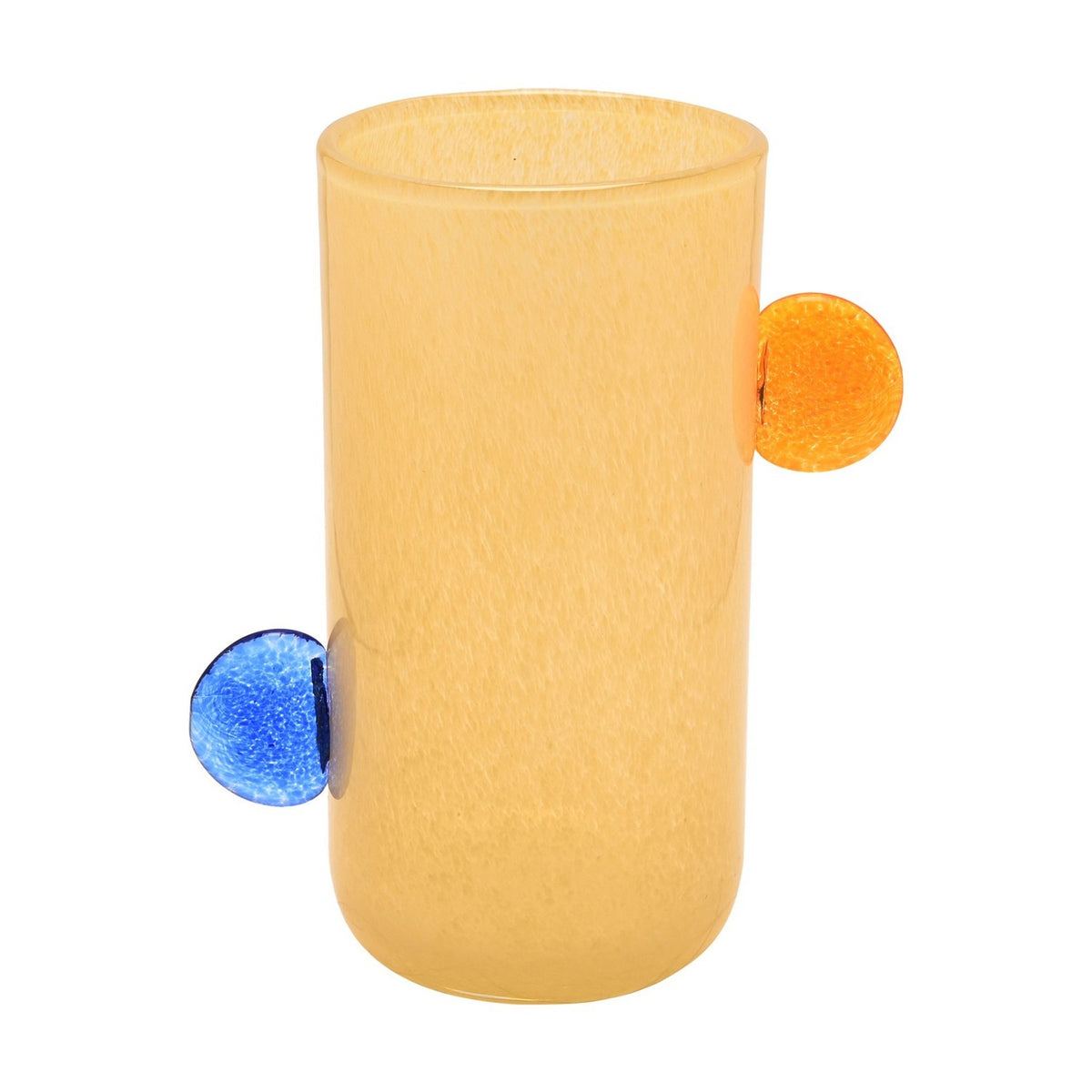 Tall Cylindrical Glass Vase with Bobble Handles - Yellow