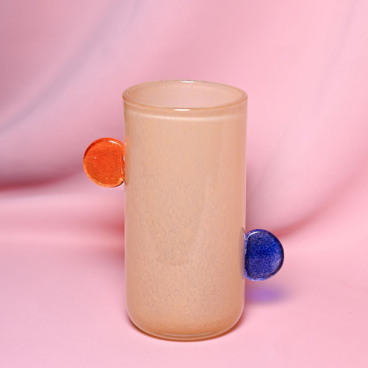 Tall Cylindrical Glass Vase with Bobble Handles - Yellow