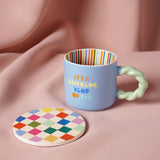 It's A Caffeine Kind Of Day Porcelain Mug with Coaster Set - Blue