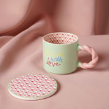 Brewed with Love Porcelain Mug and Round Coaster Set - Green