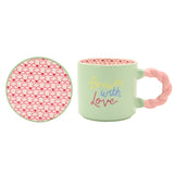 Brewed with Love Porcelain Mug and Round Coaster Set - Green