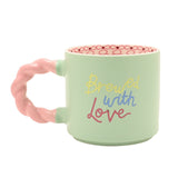 Brewed with Love Porcelain Mug and Round Coaster Set - Green