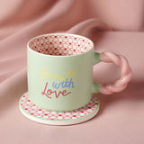 Brewed with Love Porcelain Mug and Round Coaster Set - Green