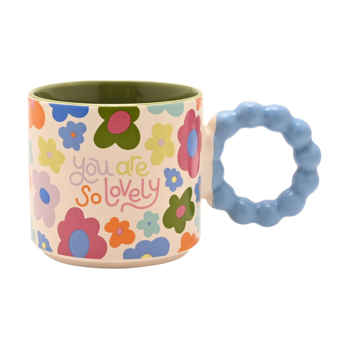 You Are So Lovely Porcelain Mug with Shaped Handle - Blue