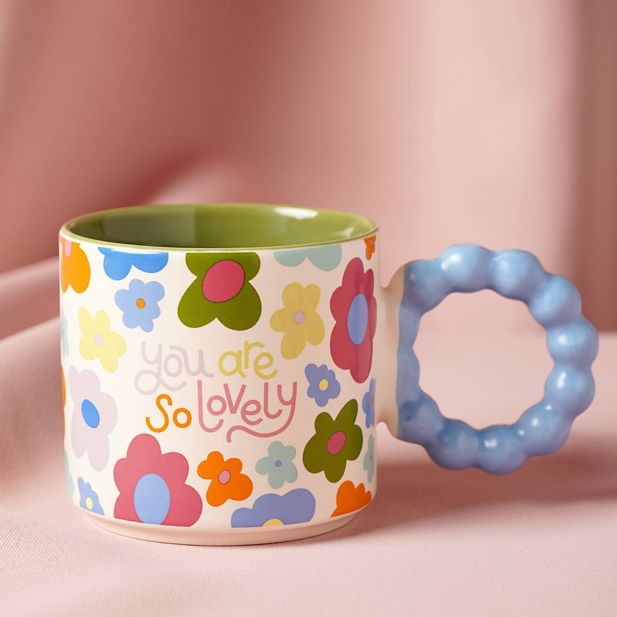 You Are So Lovely Porcelain Mug with Shaped Handle - Blue