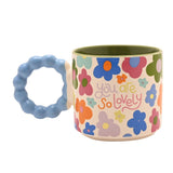 You Are So Lovely Porcelain Mug with Shaped Handle - Blue