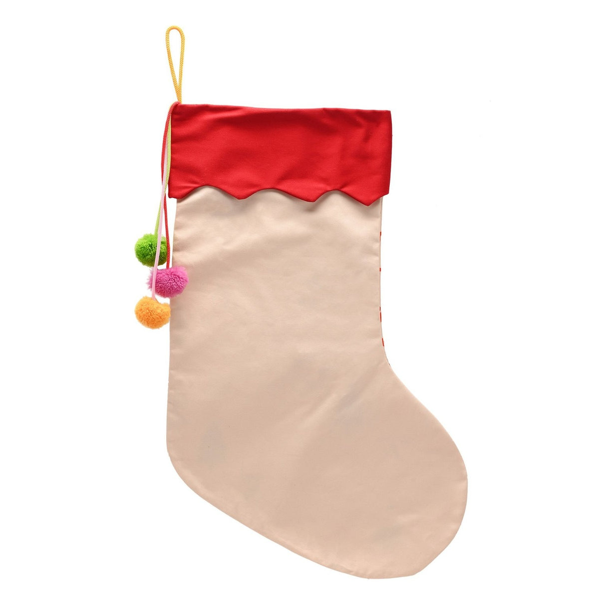 Chequered Gingerbread Print Cotton Stocking with Pompoms