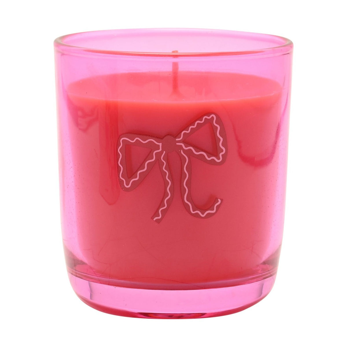 Bow Round Glass Scented Candle with 32 Hour Burn Time - Pink