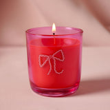 Bow Round Glass Scented Candle with 32 Hour Burn Time - Pink