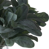 Close-up of Hill Interiors Lambs Ear Spray showing the soft downy texture and muted silvery-green tone of the faux foliage leaves against a white background.