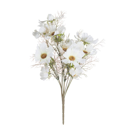 Hill Interiors Cream Cosmos Spray faux flower stem with open cream blooms, buds, and wispy foliage on wired stems, shown on a plain white background.