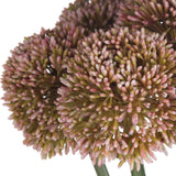 Close-up of Hill Interiors Pink Allium faux stems, showing round globe heads packed with tiny star-shaped florets in blush pink and green tones.