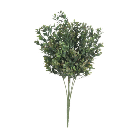 Hill Interiors Red Tipped Leaf Spray, a faux foliage stem with layered small green leaves fanning from a slim stem, shown against a plain white background.