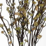 Hill Interiors Branch in Bloom Filler faux stem with slender dark branches and clusters of tiny green blooms, shown against a plain white background.