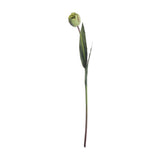 Hill Interiors Green Tulip faux flower stem with a single cupped bloom and slim leaf on a plain white background.