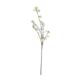 Hill Interiors White Cherry Blossom Spray with delicate white blooms and small green leaves along a tall arching dark branch, on a white background.