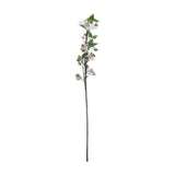 Hill Interiors English Blossom Branch, a 90cm faux stem with clusters of white blossom, buds and green leaves on a brown bendable branch, on white.