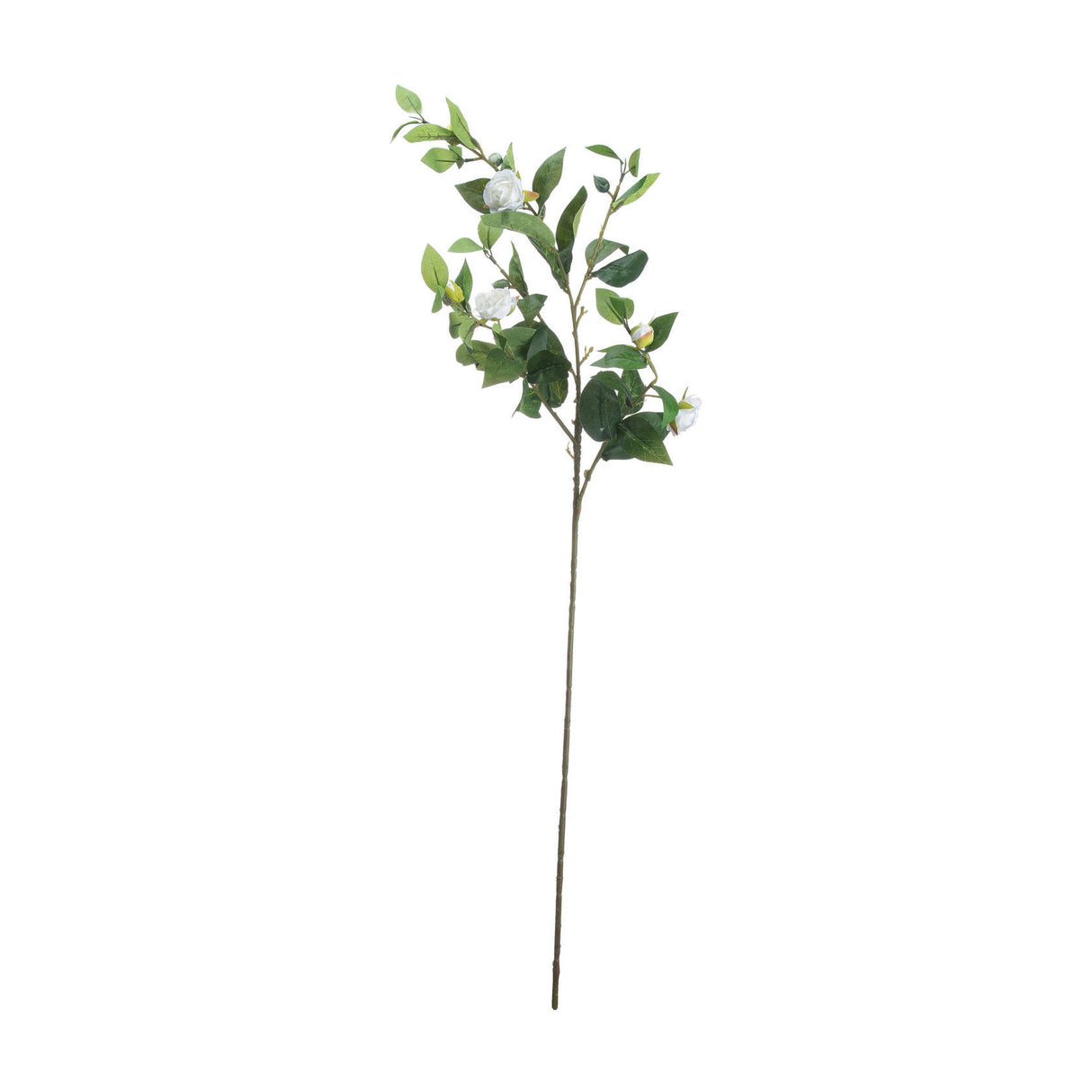 Hill Interiors Cream Gardenia Stem, a tall faux flower stem with small cream blooms and deep green leaves, shown on a plain white background.