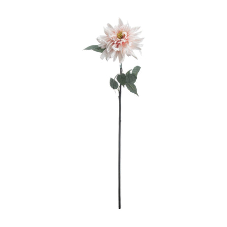 Hill Interiors Lush Pink Dahlia faux flower stem with a full layered pink bloom and slim green leaves on a long stem, shown on a plain white background.