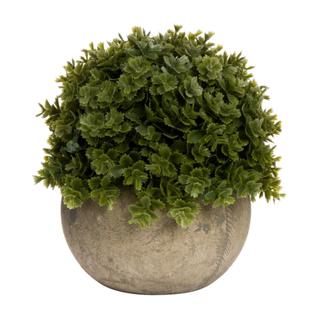 Hill Interiors Miniature Hebe Veronica faux potted plant with a rounded mound of green leaves in a small stone-effect pot, on a white background.