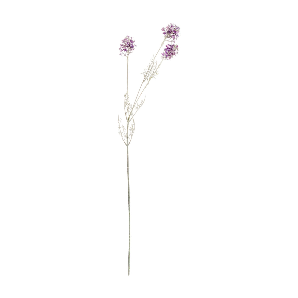 Hill Interiors Purple Meadow Flower faux stem with clustered purple blooms and fine green foliage on a slender stem, shown against a plain white background.