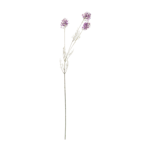 Hill Interiors Purple Meadow Flower faux stem with clustered purple blooms and fine green foliage on a slender stem, shown against a plain white background.