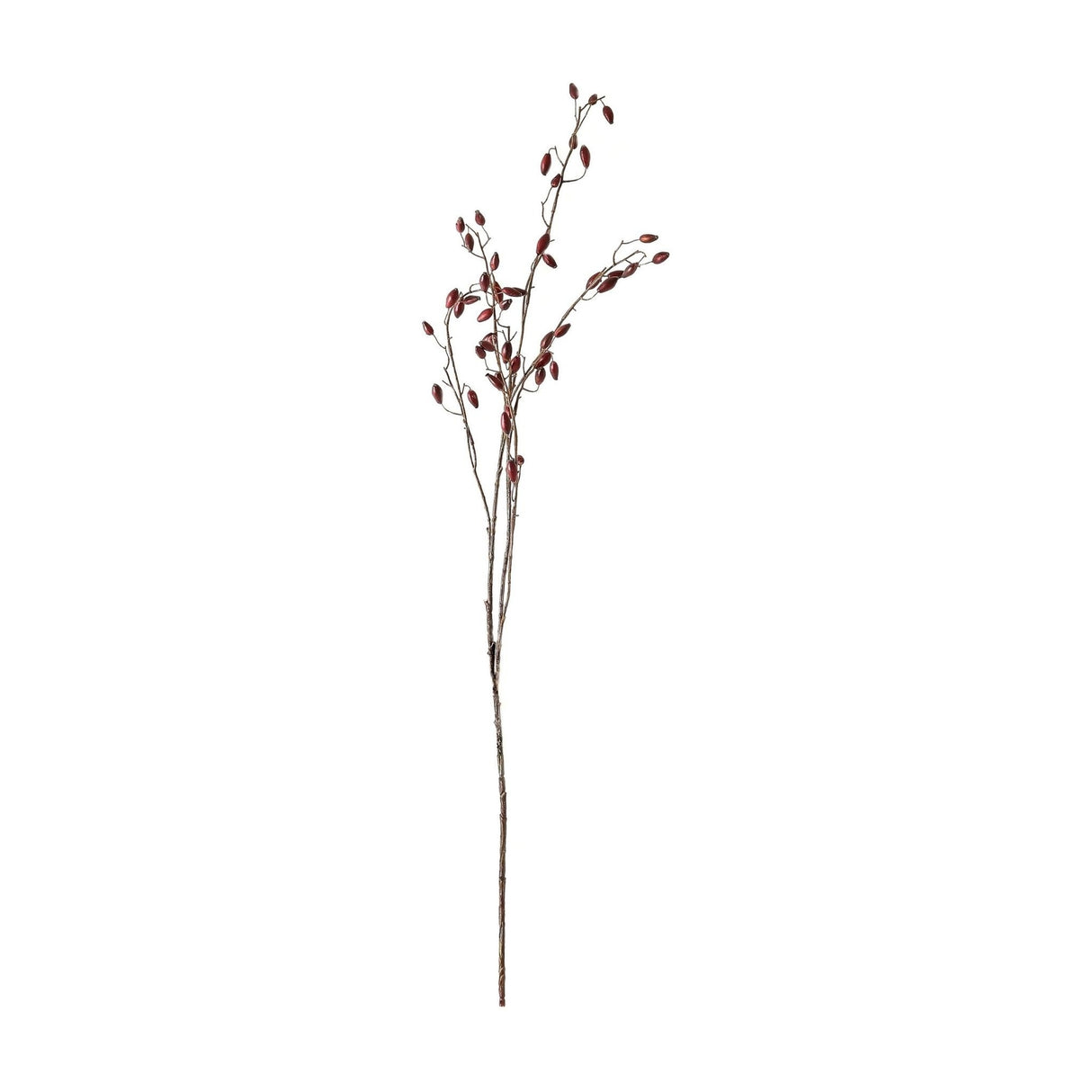 Hill Interiors Burgundy Rosehip Stem, a tall faux foliage branch with clusters of deep red berries on slender twigs, shown against a white background.