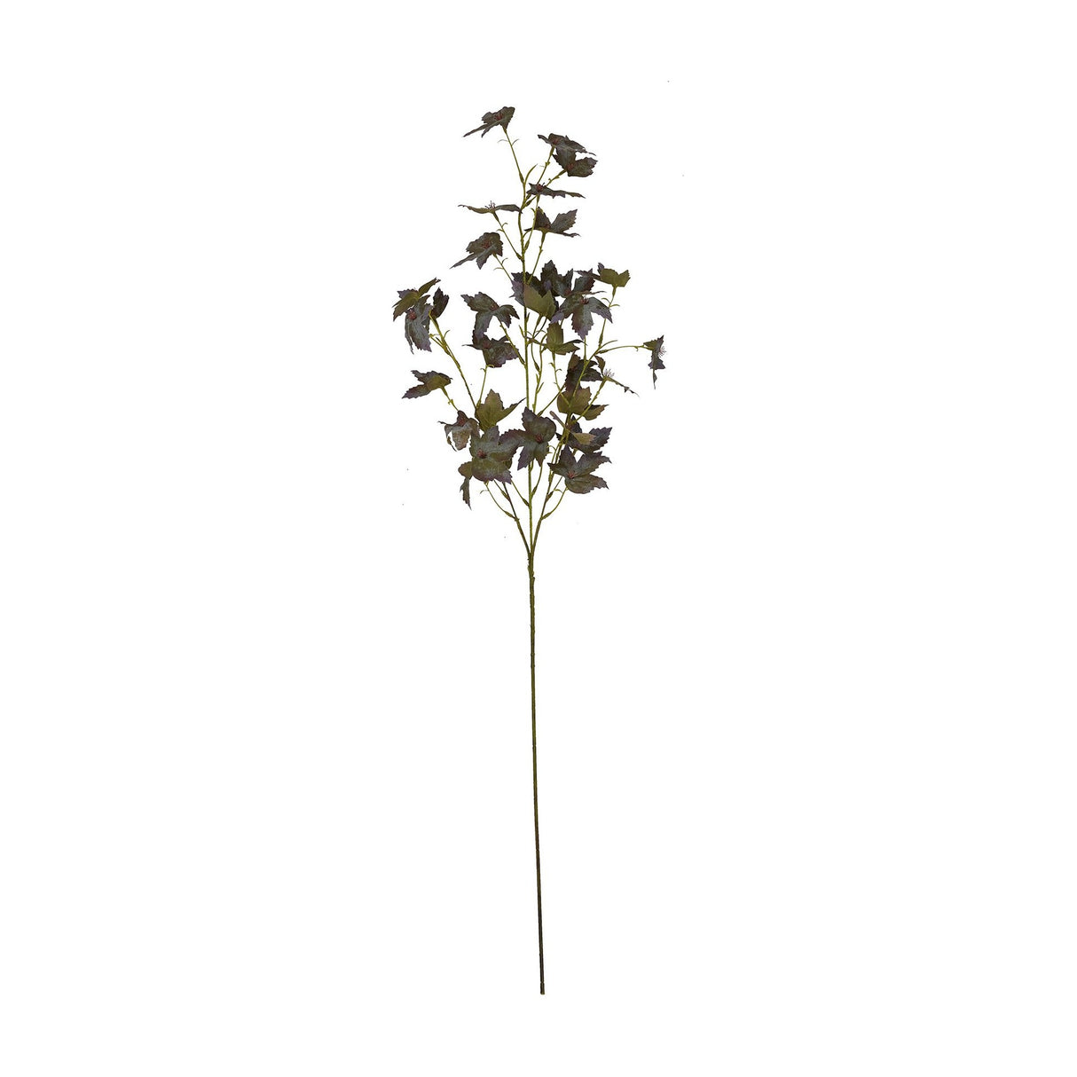 Hill Interiors Variegated Maple Leaf faux foliage stem with lobed green leaves on a slender bendable branch, shown against a plain white background.