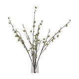 Hill Interiors Green Berry Willow Stem faux foliage with slender green leaves and tiny berries on arching branches, arranged in a clear glass vase.