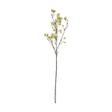 Hill Interiors Elaeocarpus Stem, a tall faux branch with slender green leaves and small white blossoms on a wired stem, on a white background.