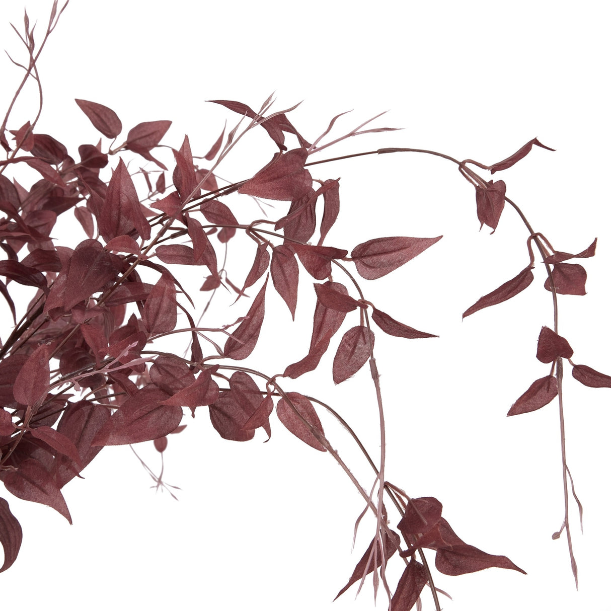 Hill Interiors Ornamental Burgundy Leaf faux foliage stem with red-toned veined leaves and trailing branches, shown against a plain white background.