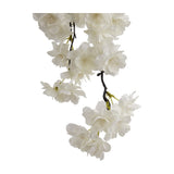 Hill Interiors Large White Cherry Blossom Stem with layered white petals and buds on a dark plastic branch, shown against a plain white background.