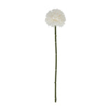 Hill Interiors White Short Chrysanthemum faux flower stem with a domed layered white bloom and green stem, shown against a plain white background.