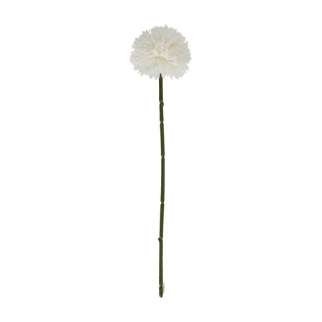 Hill Interiors White Short Chrysanthemum faux flower stem with a domed layered white bloom and green stem, shown against a plain white background.