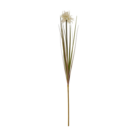 Hill Interiors Cream Aster Spider Chrysanthemum Stem with fine curling cream petals atop a tall 80cm faux grass stem, shown on a plain white background.