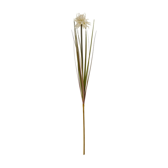 Hill Interiors Cream Aster Spider Chrysanthemum Stem with fine curling cream petals atop a tall 80cm faux grass stem, shown on a plain white background.