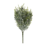 Hill Interiors Frosted Pine Spray Stem With Pinecones, a faux foliage branch with frosted green needles and small pinecones, shown on a white background.