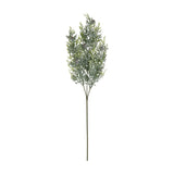 Hill Interiors Frosted Pine Tall Stem faux foliage with frosted green needles and small pinecones on a slender green stem against a white background.
