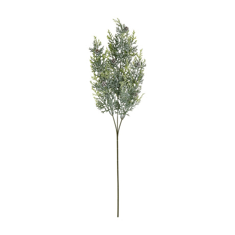 Hill Interiors Frosted Pine Tall Stem faux foliage with frosted green needles and small pinecones on a slender green stem against a white background.
