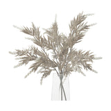 Hill Interiors Taupe and Ivory Large Branch faux foliage with slender cream leaves and berry clusters in a clear glass vase on a white background.