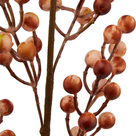Close-up of the Hill Interiors Autumn Branch Large faux stem, showing clustered cream and russet berries on slender brown branches against a white background.