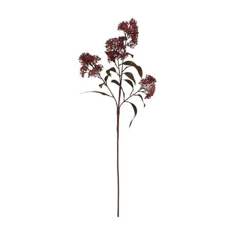 Hill Interiors Medium Burgundy Smokebush Stem, a 79cm faux flower stem with feathery deep red plumes and burgundy leaves, on a white background.