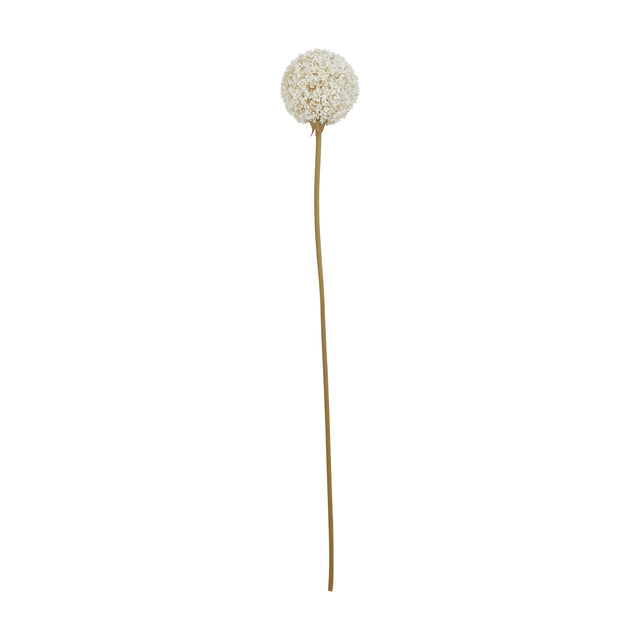 Hill Interiors White Allium faux flower stem with a rounded cluster of tiny white florets on a slender tan stem, shown on a plain white background.