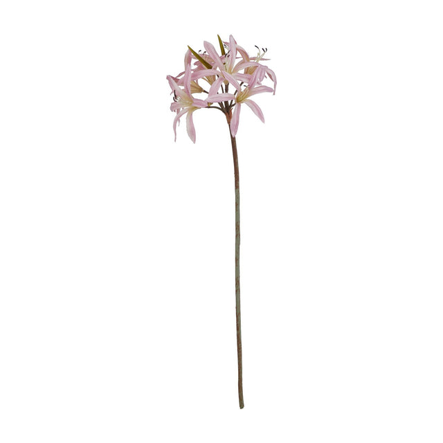 Hill Interiors Pink Lily Stem faux flower with clustered blush petals, slender stamens and a long wired green stem, shown on a white background.